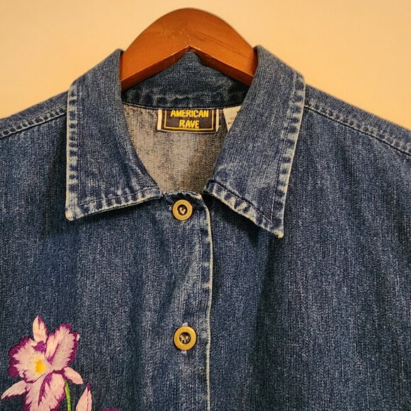 Vtg American Rave Denim Double Side Embroidered Collared Vest Size M, Cotton Y2K - Picture 6 of 14
